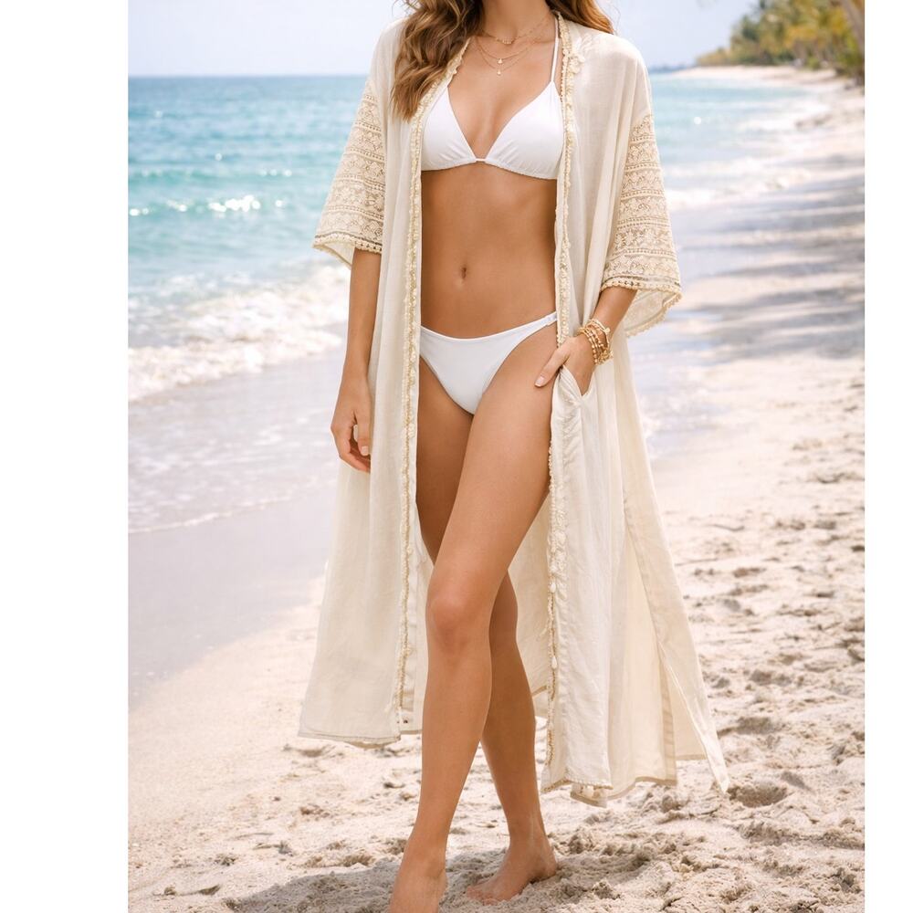 Gipcco Free Living Cover Up Womens One Size White Cream Embroidered Boho